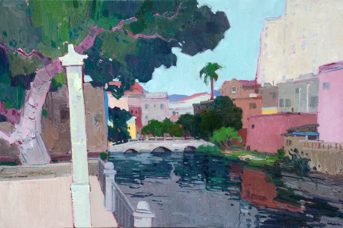 Impressionistic Landscape Oil Painting By Jianzhe Chon, 35 X 24, Village Scene Landscape 146, Original Artwork