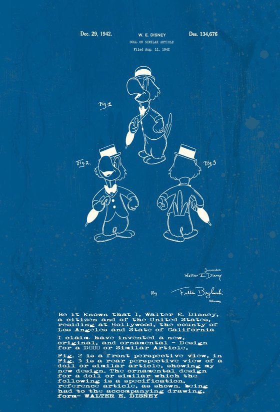 Disney character patent -Parrot - Blue - Circa 1942