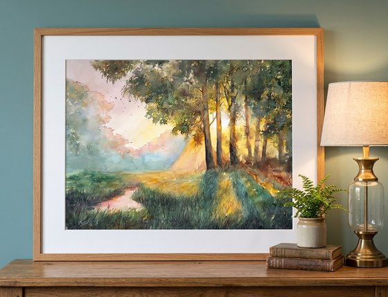 Golden Sunset by the Stream
