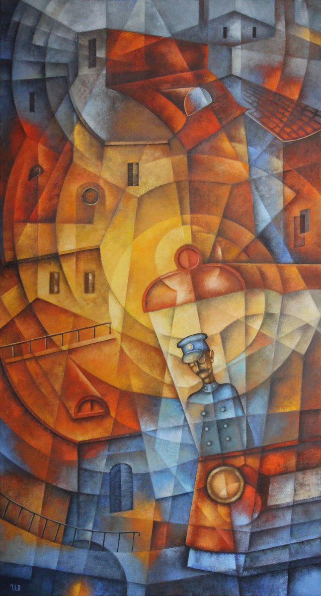 Abstract Landscape Oil Painting By Eugene Ivanov, 28 X 51, Night Tram, Original Artwork