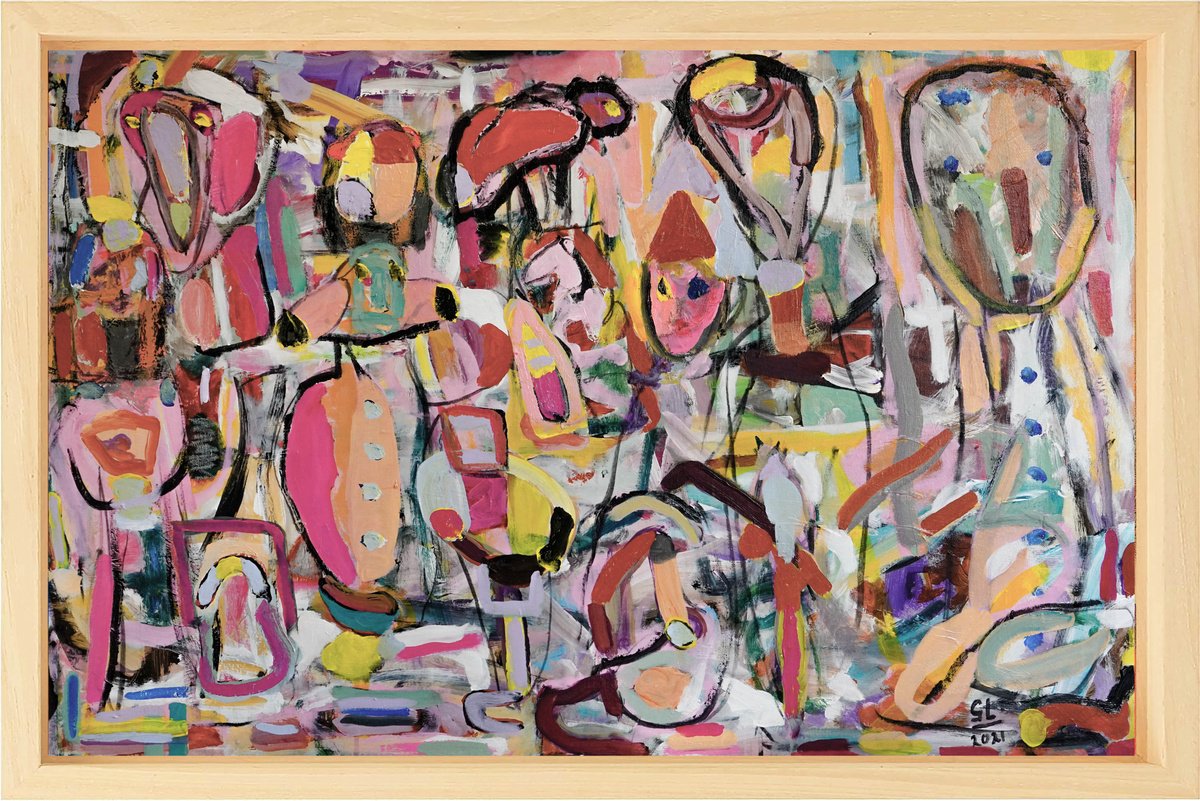 Organic Abstract Acrylic Painting By Geert Lemmers Fpa, 47 X 31, The Tears Of A Clown, Original Artwork