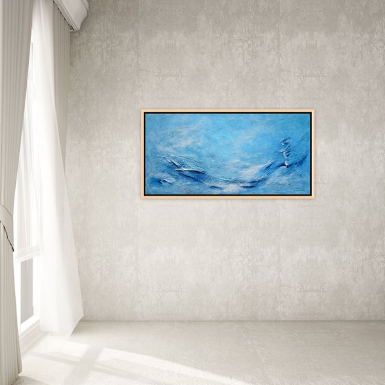 Large Blue Abstract Textured Painting Modern Art with Heavy Texture. Abstract Landscape Contemporary Seascape Artwork for Livingroom or Bedroom