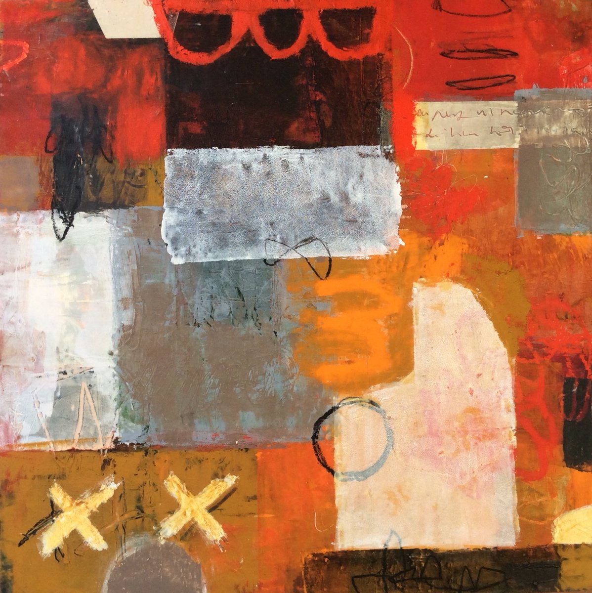 Abstract Oil Painting By Linda Coppens, 16 X 16", Traces Of The Past 2, Original Artwork