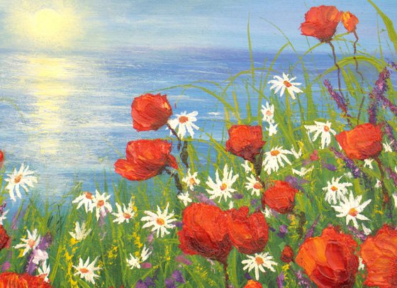 Seascape and poppy field