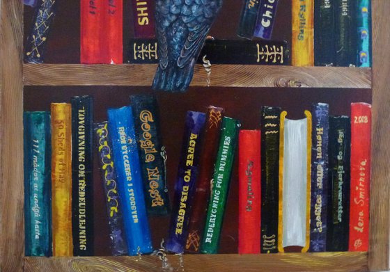 Bookshelf with a dove