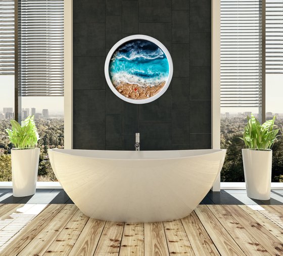 Window with seaview - original seascape 3d resin artwork, framed, ready to hang