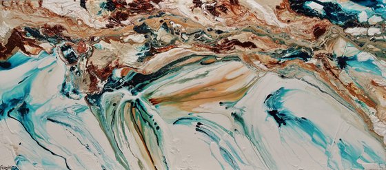 Coastal Rapture 270cm x 120cm Teal Cream Textured Abstract Art