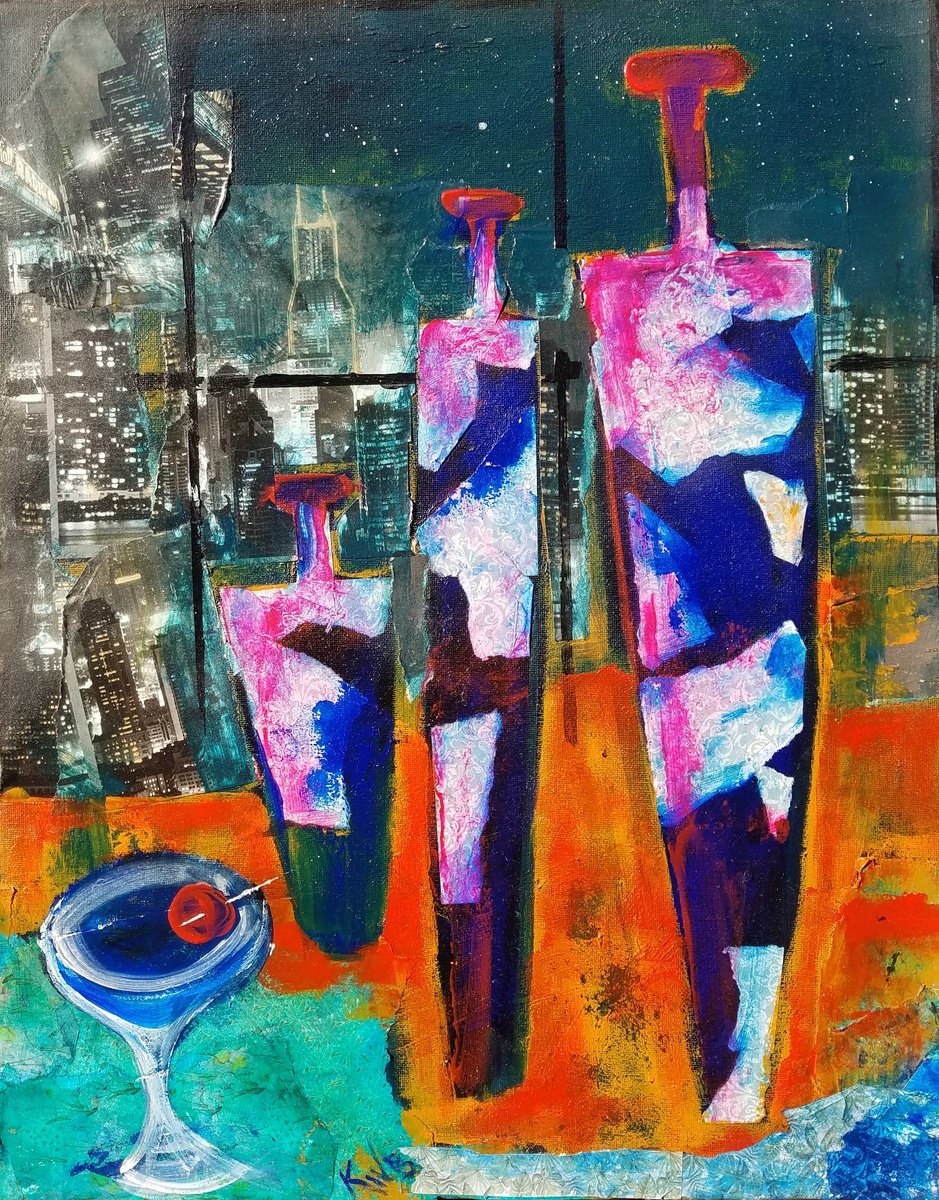 Impressionistic Still Life Painting By Kevin Blake, 16 X 20", Manhattan Cocktail, Original Artwork
