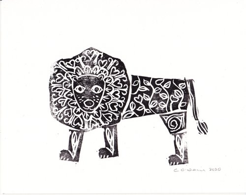 Lion -  Block Print by Catherine O’Neill