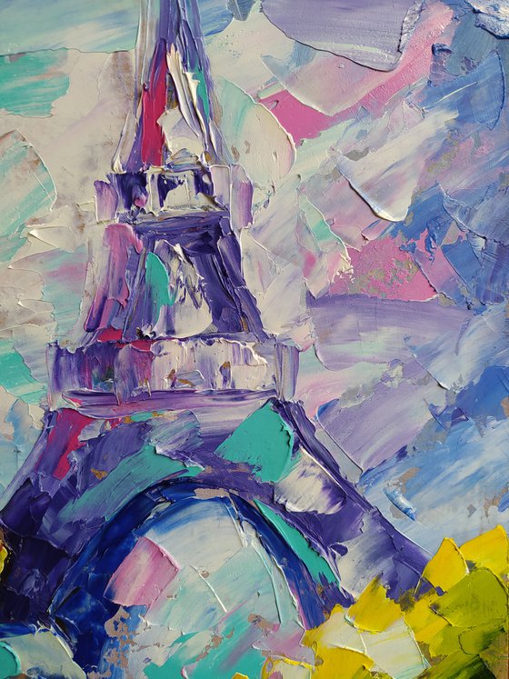 Love in Paris - Paris oil painting, love, France, lovers, Eiffel Tower, Eiffel Tower Paris, Eiffel Tower oil painting