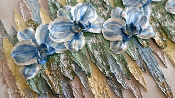 Blue and white orchid art