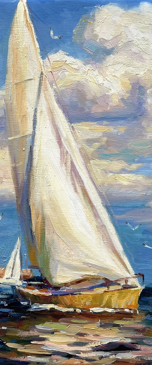 Sailboat at sea by Evgeny Chernyakovsky