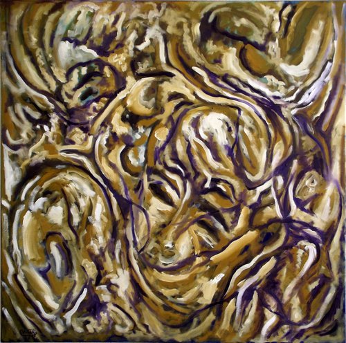 THE CHAOS - Illusionistic figures - Face combination - Big size Oil on canvas (100×100cm) by Wadih Maalouf