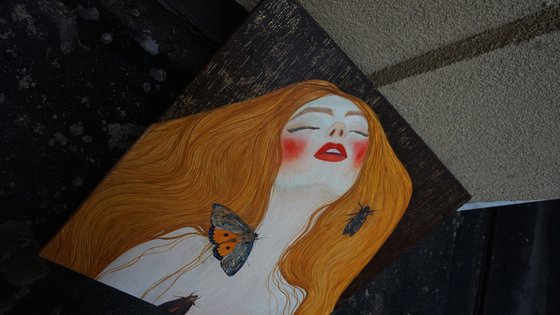 Redhead girl and butterflies / Painting by Anastasia Balabina