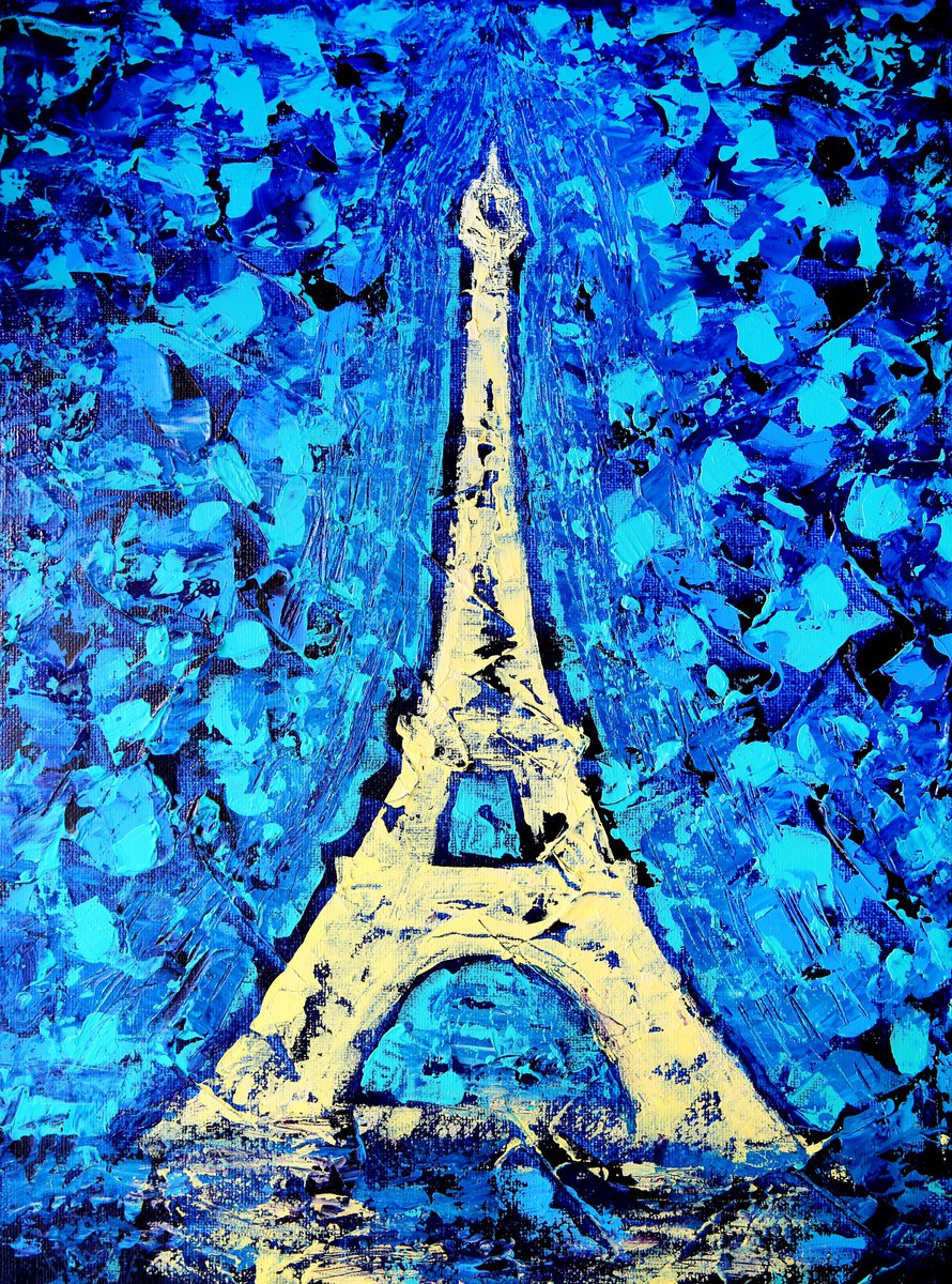 Impressionistic Cityscapes Acrylic Painting By Denys Kuvaiev, 12 X 16, Eiffel Tower, Original Artwork