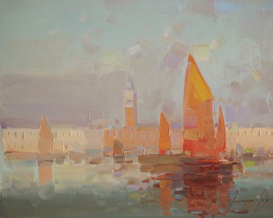 Venice Harbor Original oil painting  Handmade artwork One of a kind