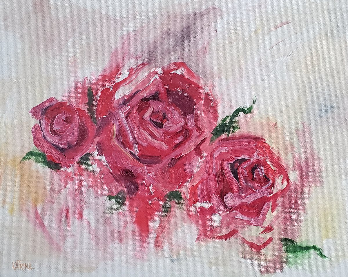 Trio of Red - Roses - Flowers by Katrina Case
