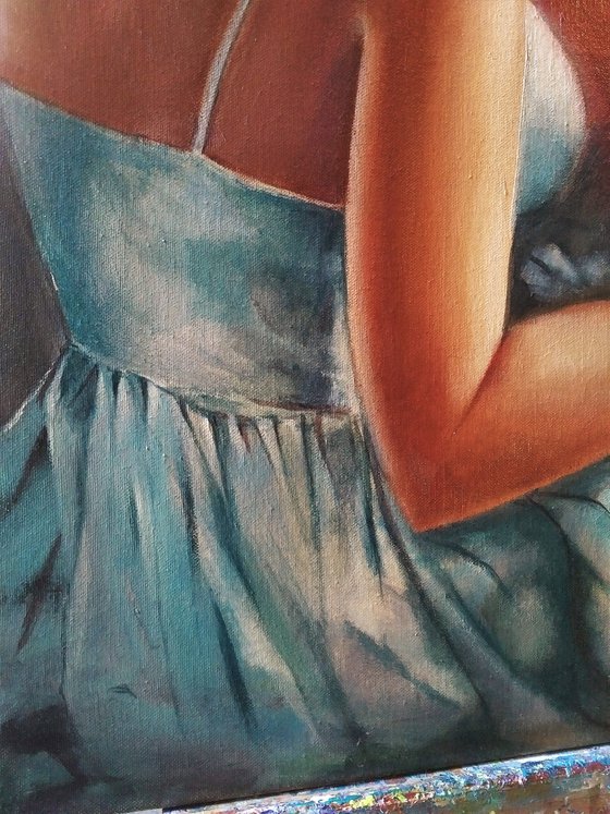 Girl with a book - 60 x 80cm Original Oil Painting