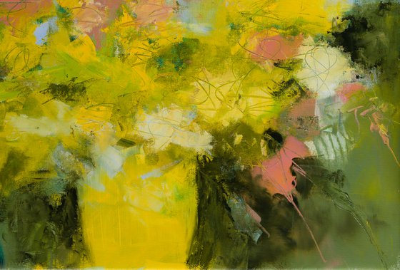 "Yellow bouquet" - Still life Oil painting knife palette - floral - flower - Modern Contemporary Gestural decorative original - home interior design