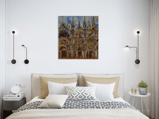 Venice, Piazza San Marco - Cityscape - Oil Painting - Blue Colours - Medium Size - Living Room Decor