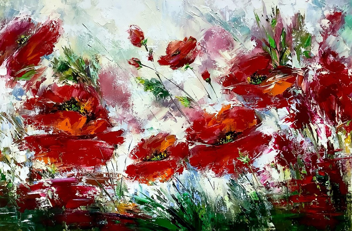 Impressionistic Botanical Oil Painting By Olena Romanenko, 24 X 16", Flowers Of Love, Original Artwork