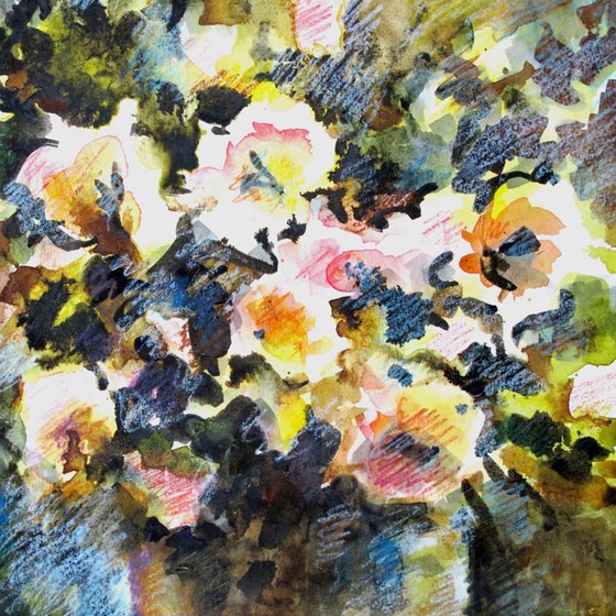 Abstract flowers bouquet - still life mixed media on paper