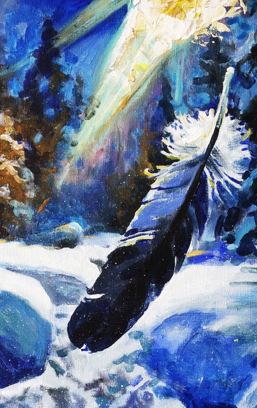 Falling Feather In Winter Forest by Anatolii Varvarov