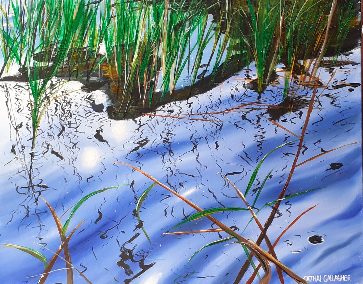 Photorealistic Landscape Painting By Cathal Gallagher, 30 X 24, Glass River Light 4, Original Artwork