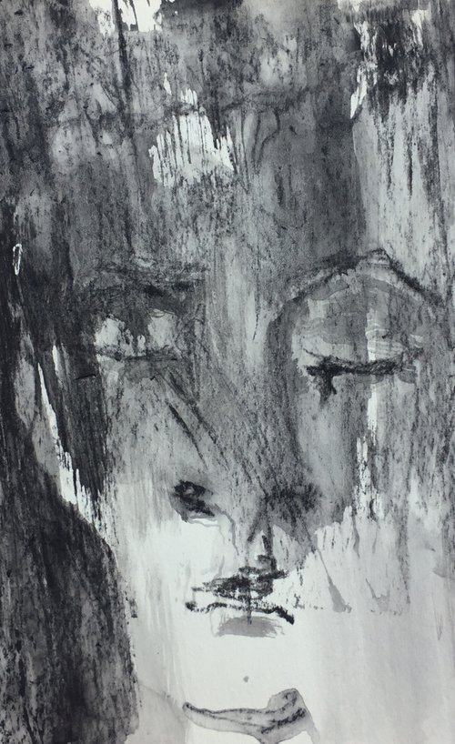 marlene beautiful face portrait drawing emotional figurative abstract wall art by Olga Chertova