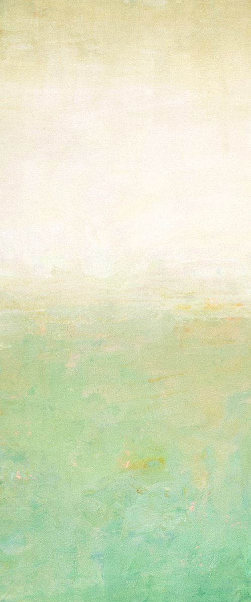 Soft Green Field 220608, green and white abstract color field painting. by Don Bishop