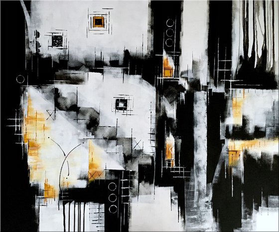 Awakening from the Dream - XL Large abstract art – Black & White Art - Expressions of energy and light.