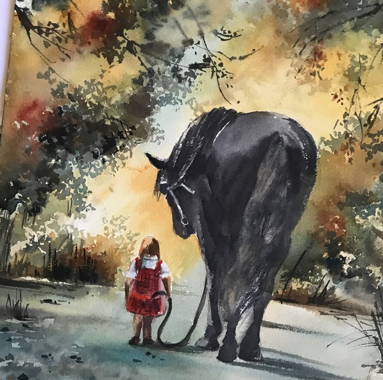Friends Little Girl In Red Dress And Black Hor Artfinder