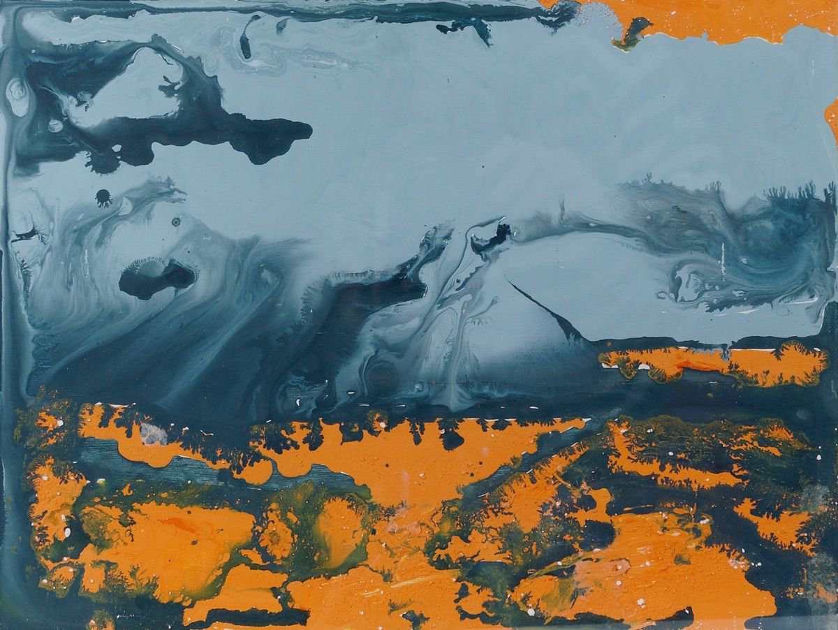 Abstract Acrylic Painting By Lizzie Butler, 19 X 15", Fluid Landscape, Original Artwork