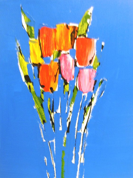 Tulips on Blue