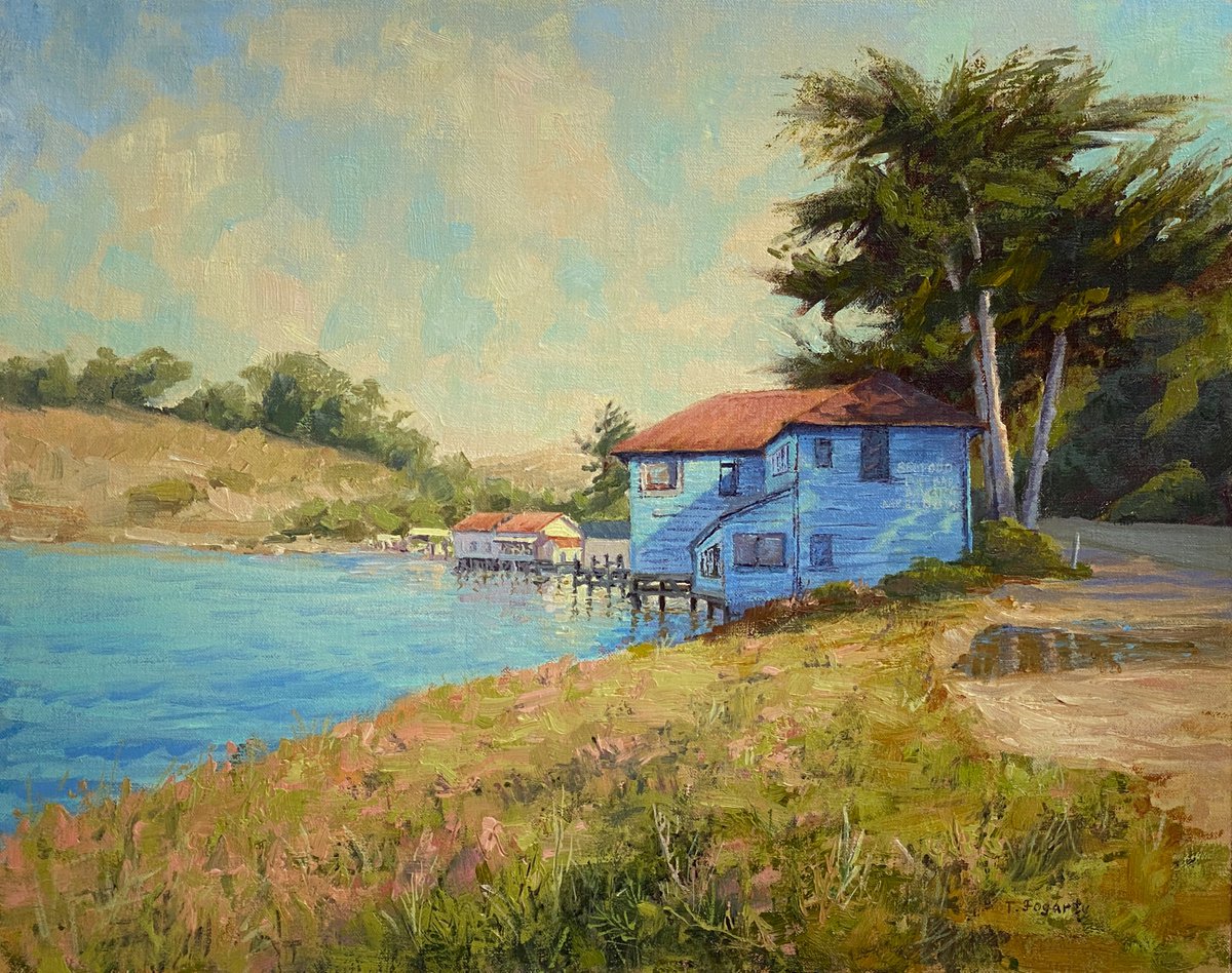 Impressionistic Landscape Oil Painting By Tatyana Fogarty, 20 X 16", Seafood Shack Tomales Bay, Original Artwork