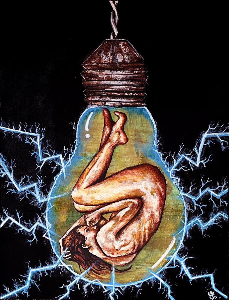 Surrealistic Portrait Acrylic Painting By Jakub Dk - Jakub D Krzewniak, 12 X 16, Net-Zero Energy, Original Artwork