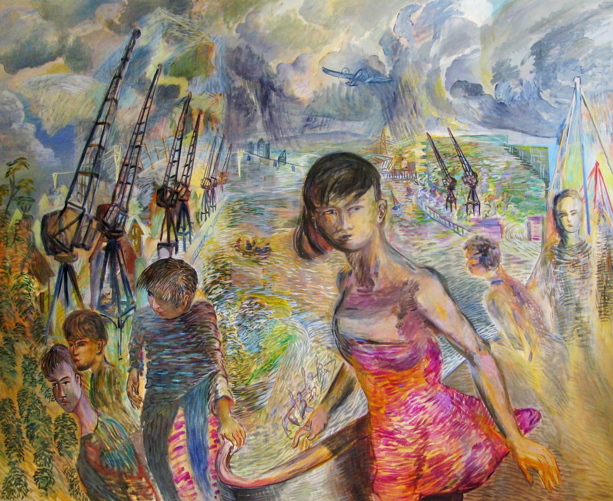 Impressionistic Cityscapes Oil Painting By Frank Creber, 93 X 72, Britannia Village, Original Artwork