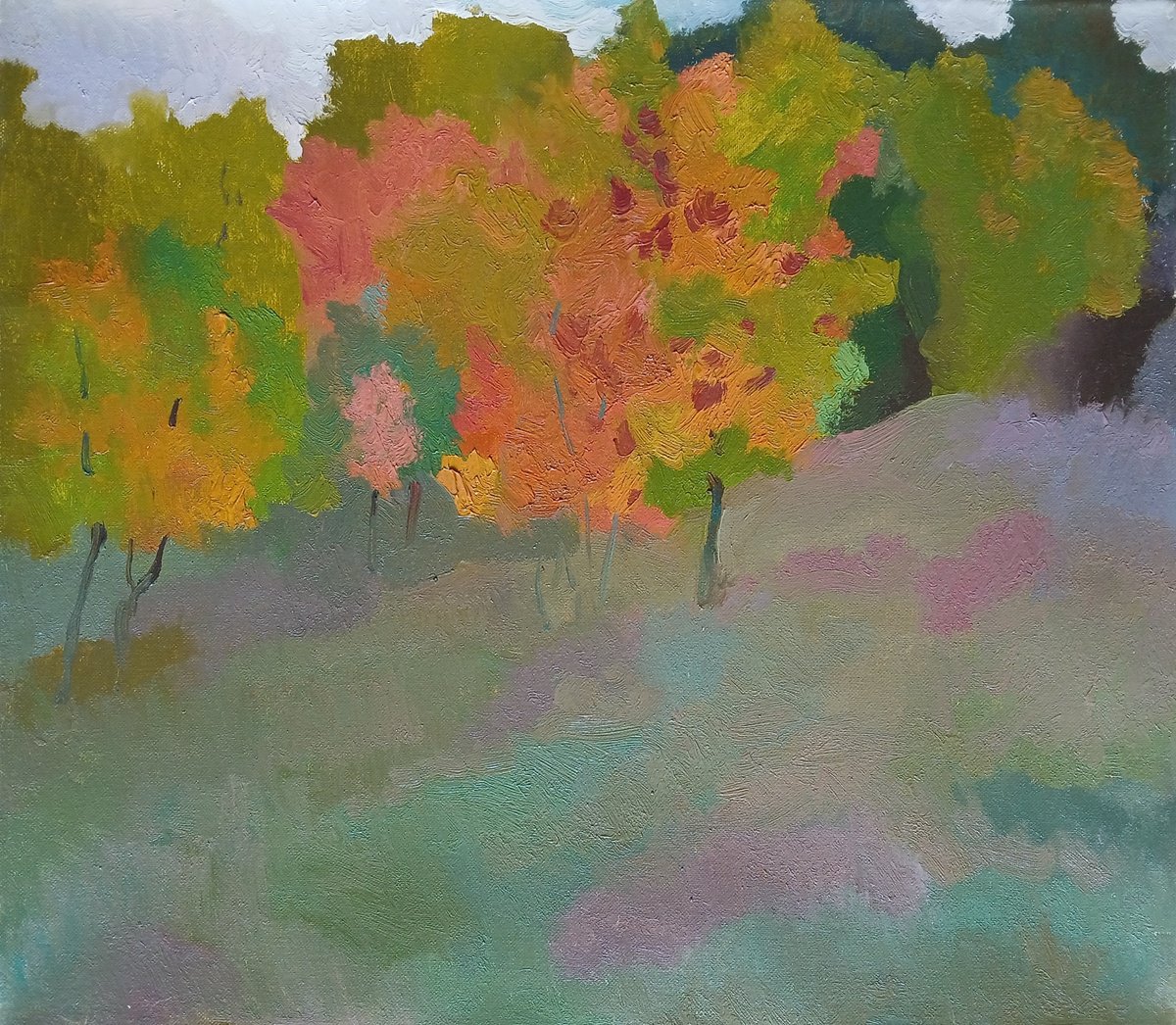 Impressionistic Landscape Oil Painting By Vasyl Koval, 20 X 18", Autumn Colors, Original Artwork