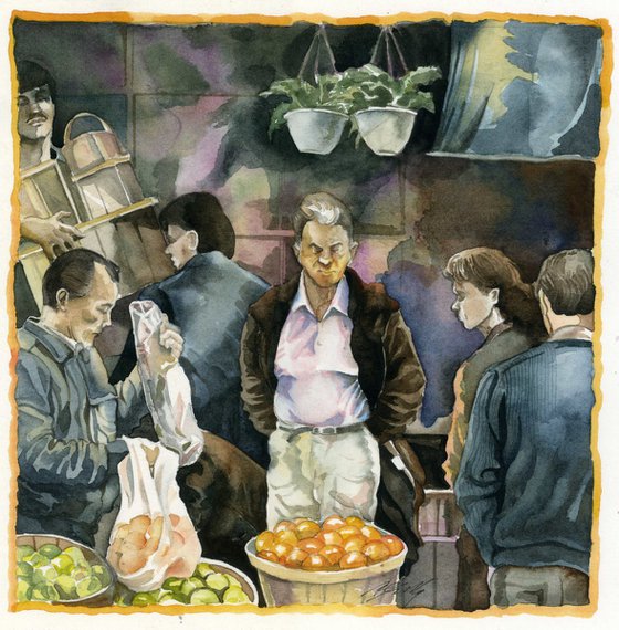 shopping for fruites watercolor