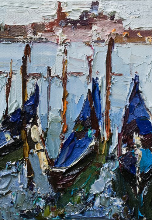 Venice gondolas Original oil painting by Anastasiia Valiulina