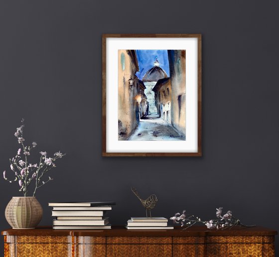 Morning in Florence - original watercolor cityscape
