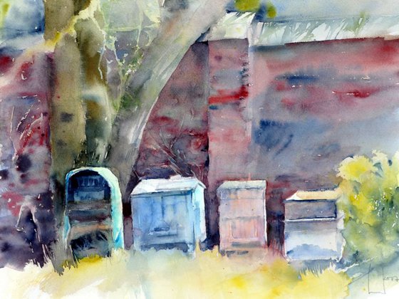 BEEHIVES original watercolor 41x31