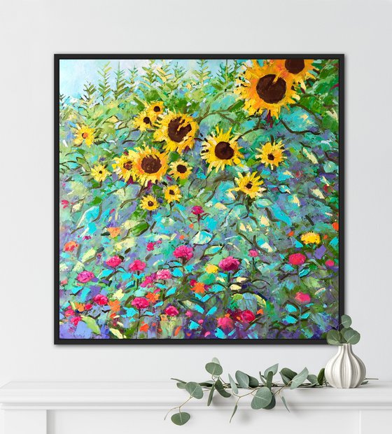 Abstract garden sunflowers