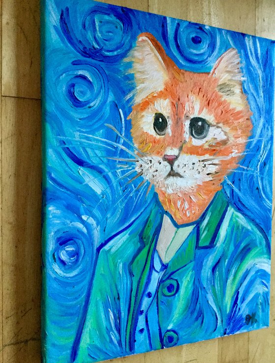 Ginger Cat inspired by Van Gogh Present idea  for cat lovers, FELINE ART