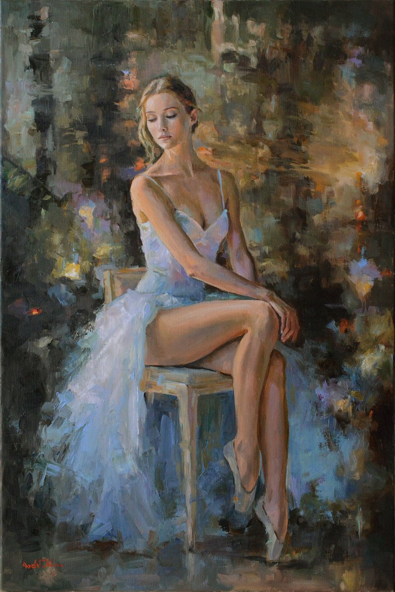 Impressionistic Portrait Oil Painting By Vachagan Manukyan, 19 X 27", Ballet Dancer #61, Original Artwork