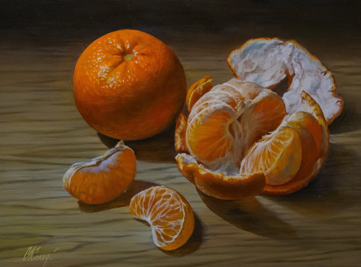 Photorealistic Oil Painting , Still Life With Mandarin/6 By Kolodyazhniy Sergey, 16 X 12, Artwork For Sale On Artfinder