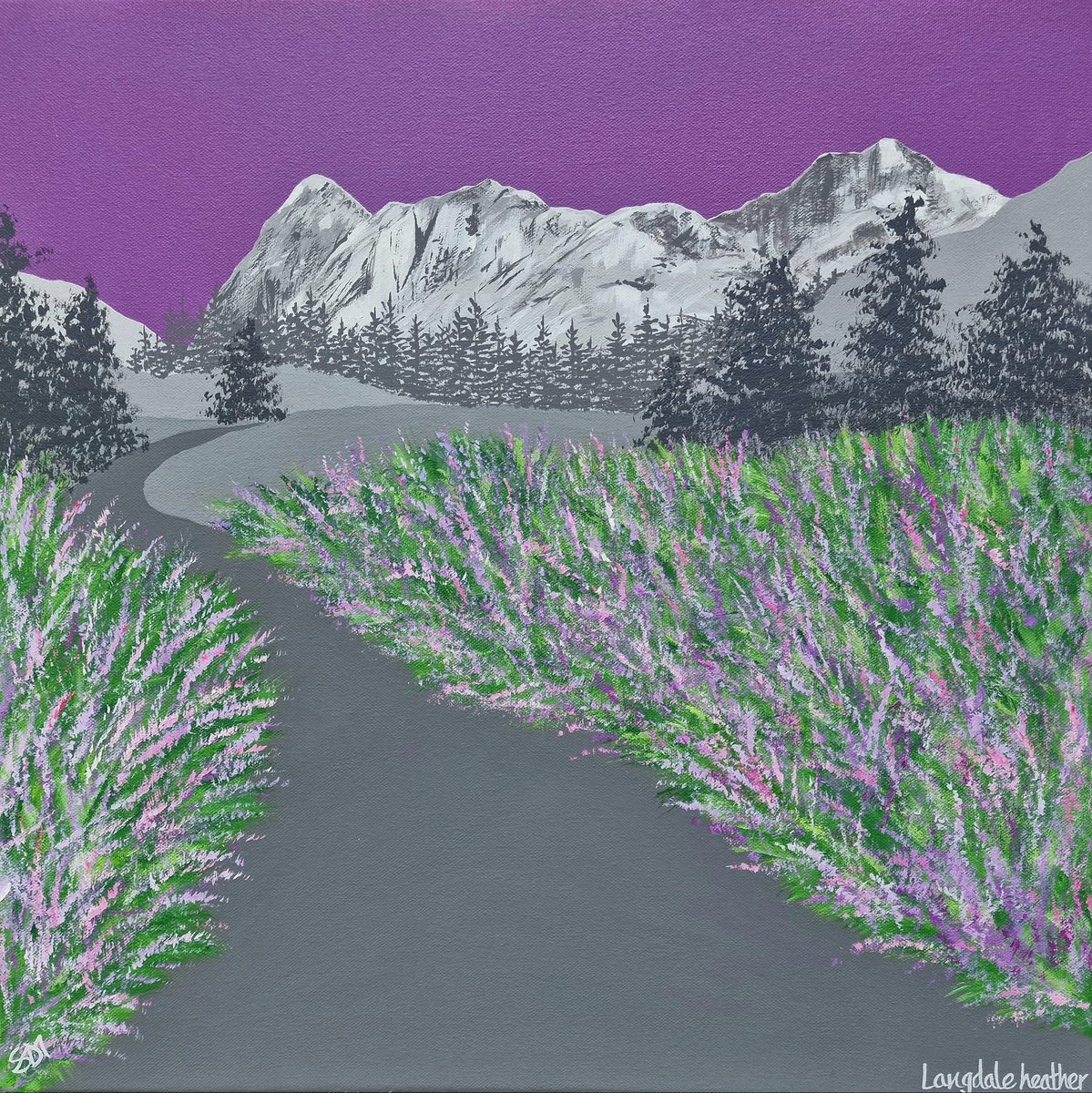 Organic Landscape Acrylic Painting By Sam Martin, 20 X 20", Langdale Heather, Original Artwork
