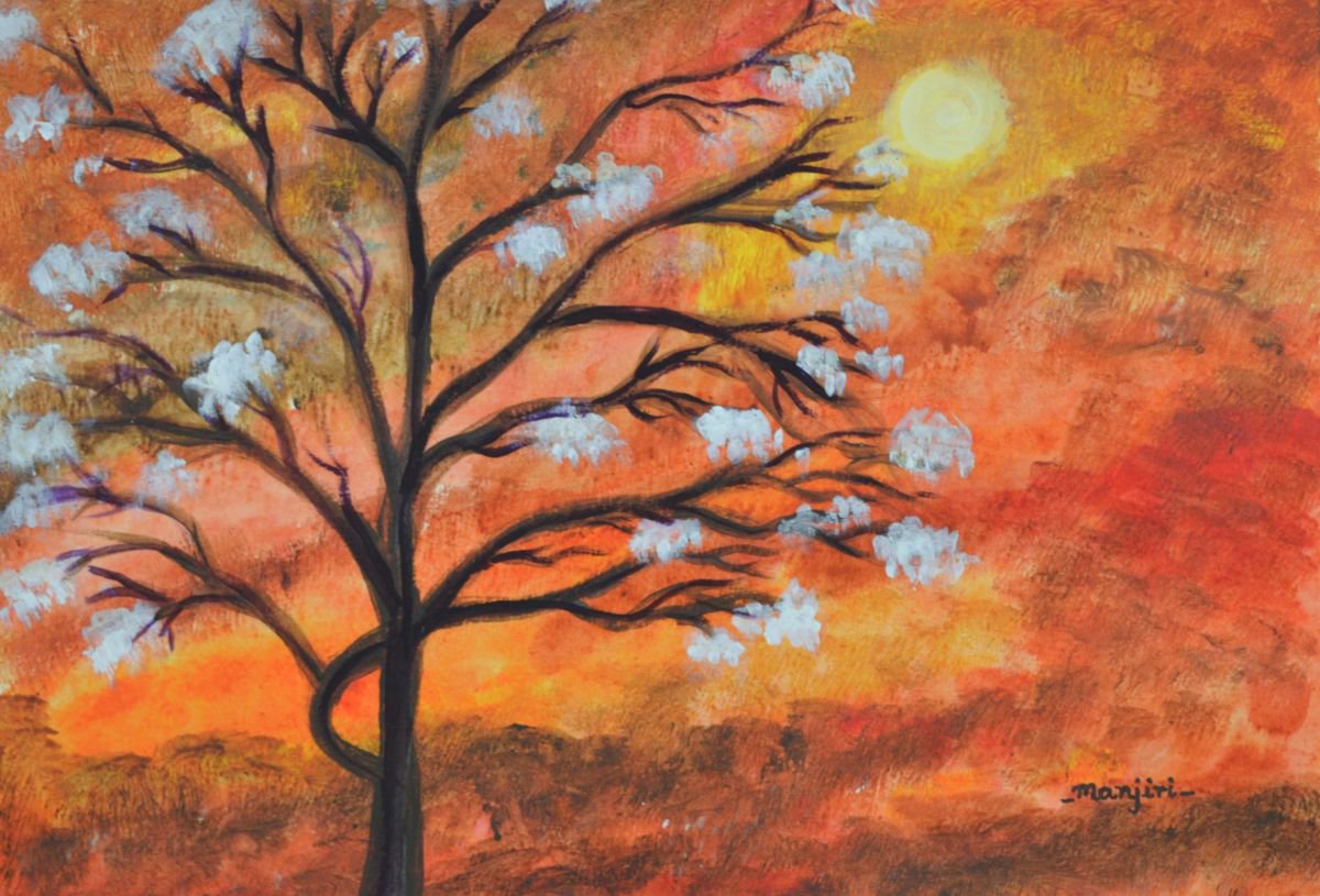 The Blossom abstract painting of a tree. by Manjiri Kanvinde