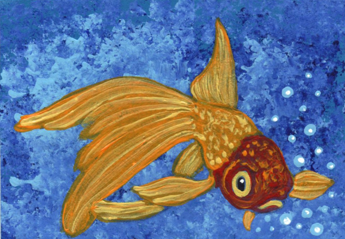 ACEO ATC Original Miniature Painting Orange Comet Goldfish Pet Art-Carla Smale by carla smale