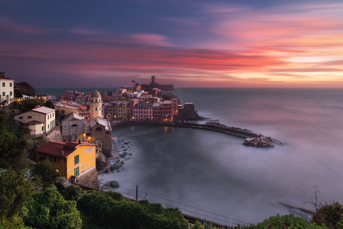Photorealistic Landscape Photograph By Giovanni Laudicina, 35 X 24, End Of A Sunset In Vernazza, Original Artwork